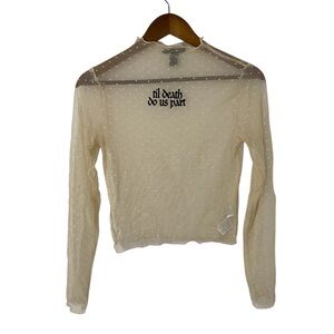 Forever 21 cream sheer long sleeve top with polka dots